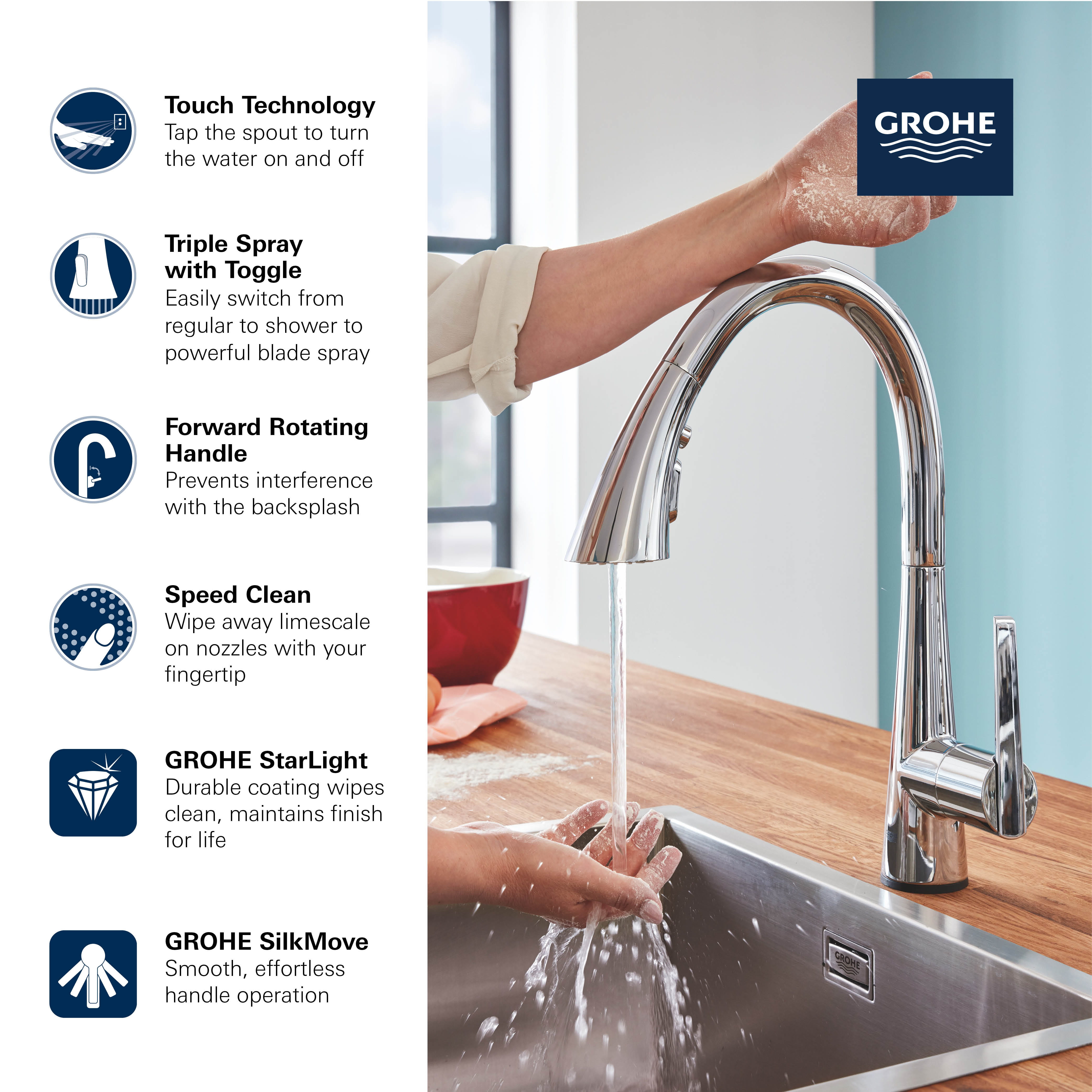Single-Handle Pull Down Kitchen Faucet Triple Spray 1.75 GPM with Touch Technology